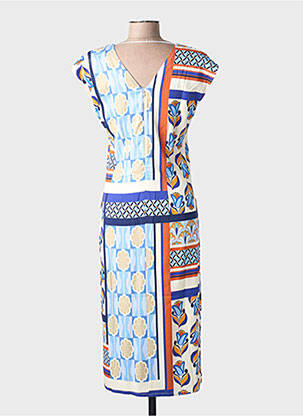 Robe longue imprimé fantaisie manches courtes bleu GREGORY PAT femme