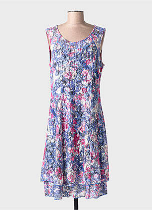 Robe mi-longue imprimé fleurs sans manche bleu DIANE LAURY femme