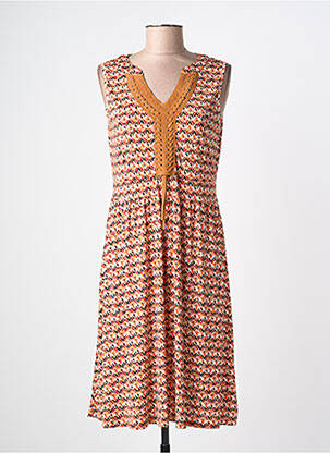 Robe mi-longue imprimé fantaisie sans manche orange DIANE LAURY femme