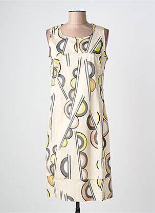 Robe mi-longue imprimé fantaisie sans manche beige JEAN DELFIN femme