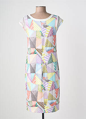 Robe mi-longue imprimé fantaisie manches courtes blanc TELMAIL femme