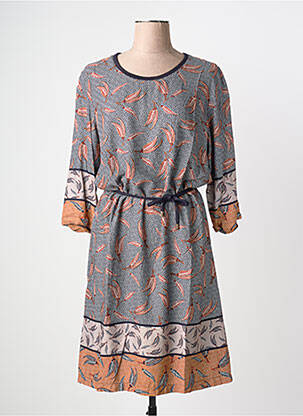 Robe mi-longue coupe fluide manches longues bleu GRIFFON femme