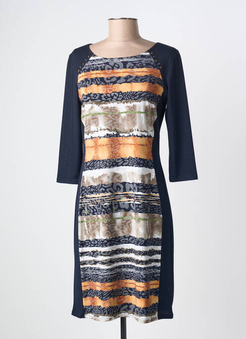 Robe mi-longue imprimé fantaisie manches longues bleu GEVANA femme