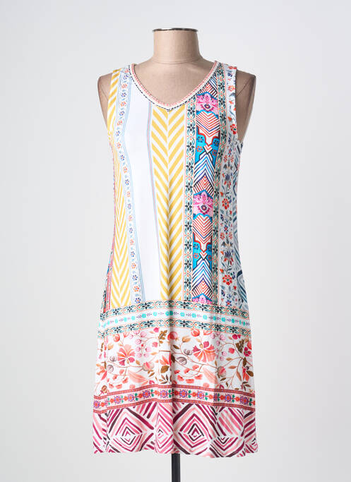Robe mi-longue imprimé fantaisie sans manche blanc MASSANA femme