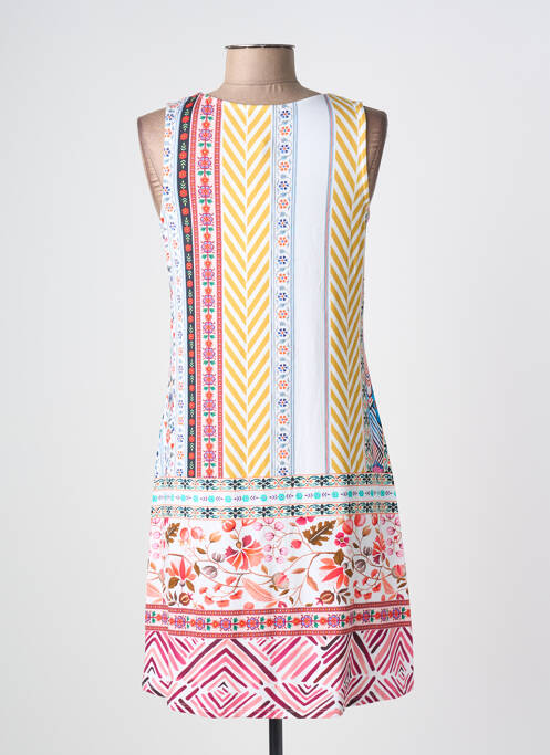 Robe mi-longue imprimé fantaisie sans manche blanc MASSANA femme