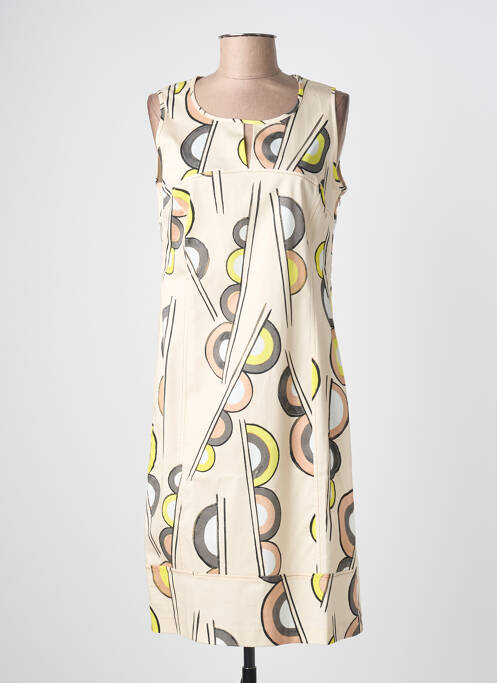 Robe mi-longue imprimé fantaisie sans manche beige JEAN DELFIN femme