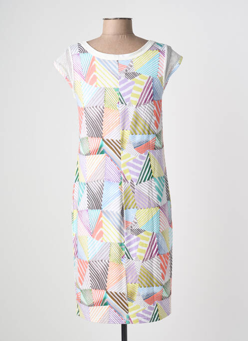 Robe mi-longue imprimé fantaisie manches courtes blanc TELMAIL femme