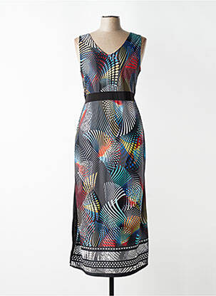 Robe longue imprimé fantaisie sans manche bleu FRANCE RIVOIRE femme