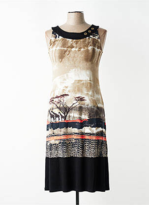 Robe mi-longue imprimé fantaisie sans manche noir GEVANA femme