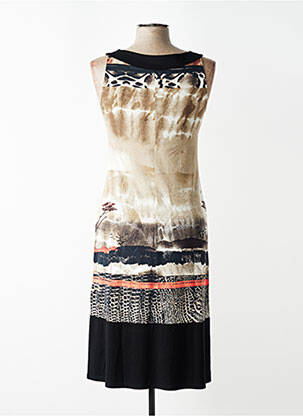 Robe mi-longue imprimé fantaisie sans manche noir GEVANA femme