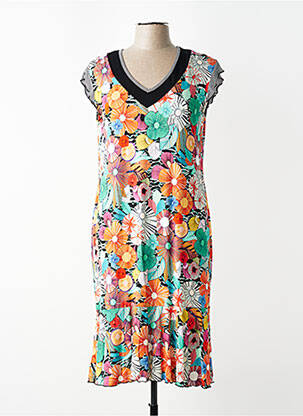 Robe mi-longue imprimé fleurs sans manche orange TELMAIL femme