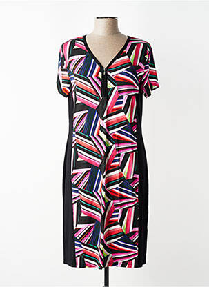 Robe mi-longue imprimé fantaisie manches courtes noir TELMAIL femme