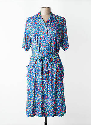 Robe mi-longue imprimé fleurs manches courtes bleu FRANCE RIVOIRE femme