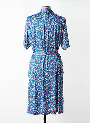 Robe mi-longue imprimé fleurs manches courtes bleu FRANCE RIVOIRE femme