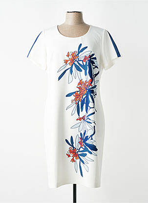 Robe mi-longue imprimé fleurs manches courtes blanc FRANCE RIVOIRE femme