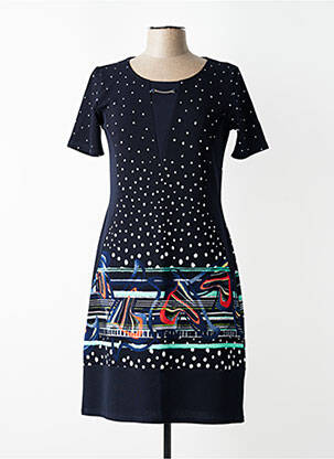 Robe mi-longue tissage crêpe manches courtes bleu GEVANA femme