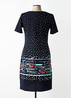 Robe mi-longue tissage crêpe manches courtes bleu GEVANA femme