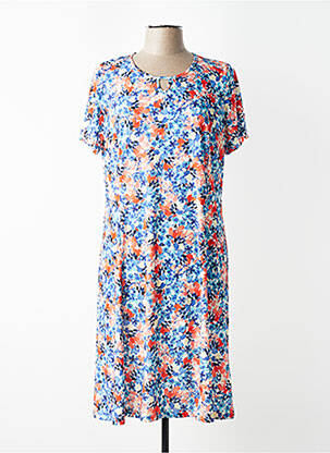 Robe mi-longue imprimé fleurs manches courtes bleu FRANCE RIVOIRE femme