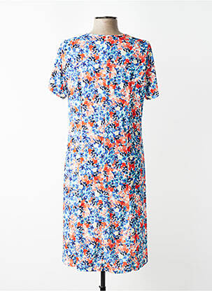 Robe mi-longue imprimé fleurs manches courtes bleu FRANCE RIVOIRE femme