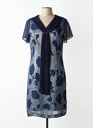 Robe mi-longue manches courtes manches courtes bleu FRANCE RIVOIRE femme
