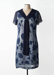 Robe mi-longue fermeture zippée au dos manches courtes bleu FRANCE RIVOIRE femme