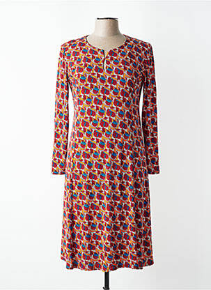 Robe mi-longue imprimé fantaisie manches longues orange GEVANA femme