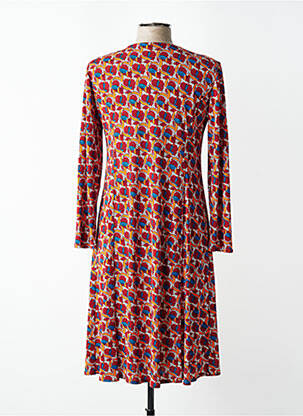 Robe mi-longue imprimé fantaisie manches longues orange GEVANA femme