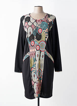 Robe mi-longue imprimé fantaisie manches longues noir PLURIELLES femme