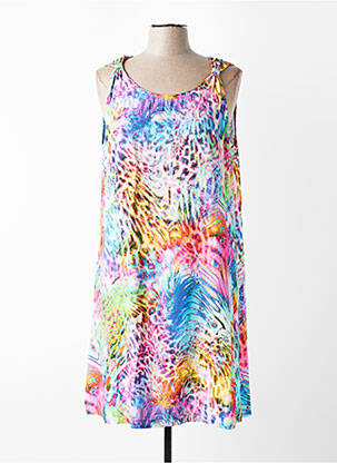 Robe mi-longue imprimé fleurs sans manche bleu MASSANA femme