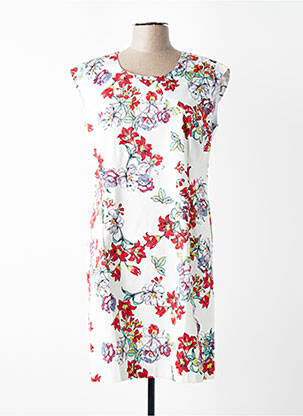 Robe mi-longue imprimé fleurs manches courtes blanc GEVANA femme