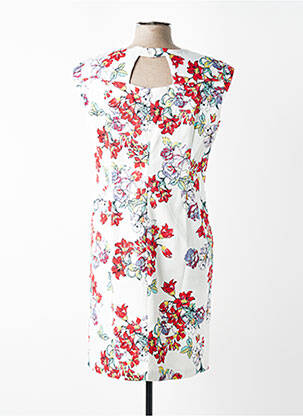 Robe mi-longue imprimé fleurs manches courtes blanc GEVANA femme