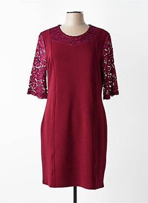 Robe mi-longue tissage crêpe manches courtes rouge PLURIELLES femme