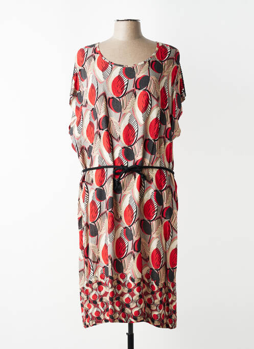 Robe mi-longue imprimé fantaisie manches courtes rouge GRIFFON femme