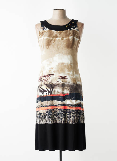 Robe mi-longue imprimé fantaisie sans manche noir GEVANA femme