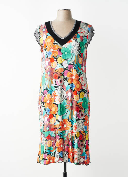 Robe mi-longue imprimé fleurs sans manche orange TELMAIL femme