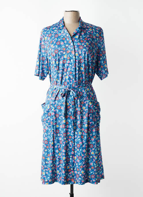 Robe mi-longue imprimé fleurs manches courtes bleu FRANCE RIVOIRE femme