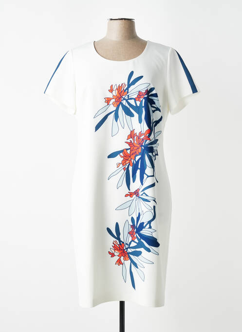 Robe mi-longue imprimé fleurs manches courtes blanc FRANCE RIVOIRE femme