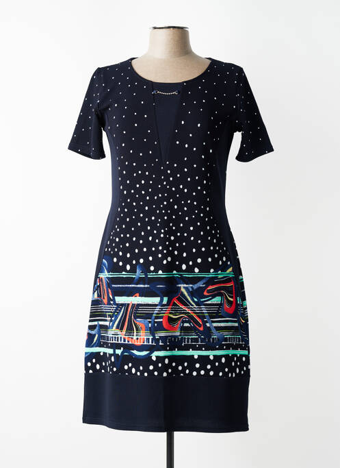 Robe mi-longue tissage crêpe manches courtes bleu GEVANA femme