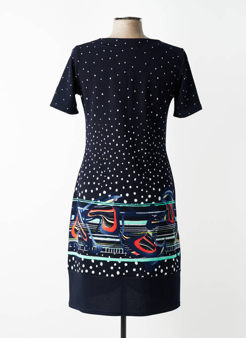 Robe mi-longue tissage crêpe manches courtes bleu GEVANA femme