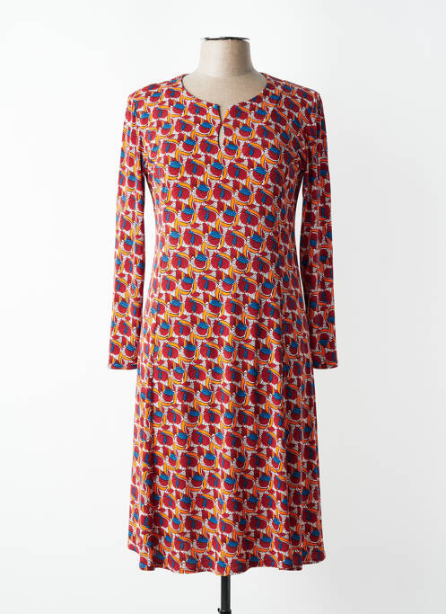 Robe mi-longue imprimé fantaisie manches longues orange GEVANA femme