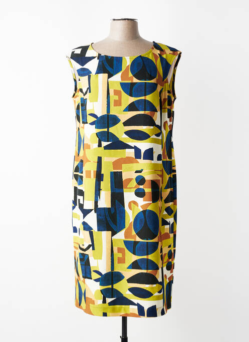Robe mi-longue tissage crêpe sans manche jaune TELMAIL femme