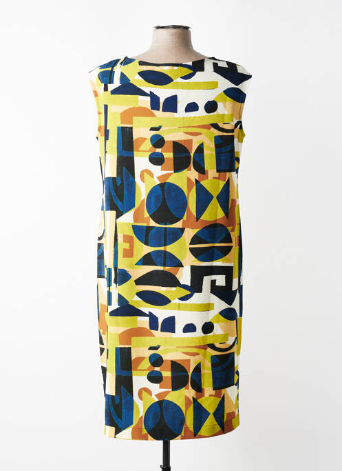 Robe mi-longue tissage crêpe sans manche jaune TELMAIL femme