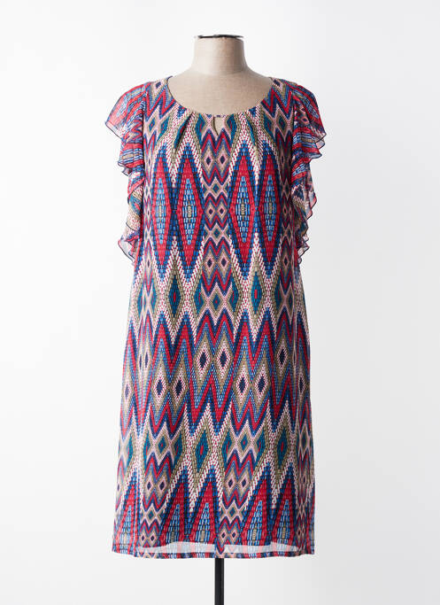 Robe mi-longue imprimé fantaisie manches courtes bleu JEAN DELFIN femme