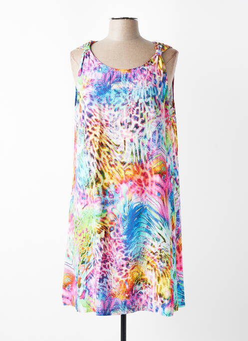 Robe mi-longue imprimé fleurs sans manche bleu MASSANA femme
