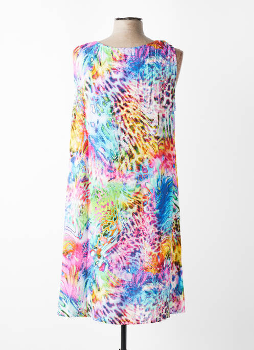 Robe mi-longue imprimé fleurs sans manche bleu MASSANA femme