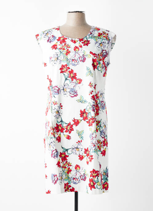 Robe mi-longue imprimé fleurs manches courtes blanc GEVANA femme
