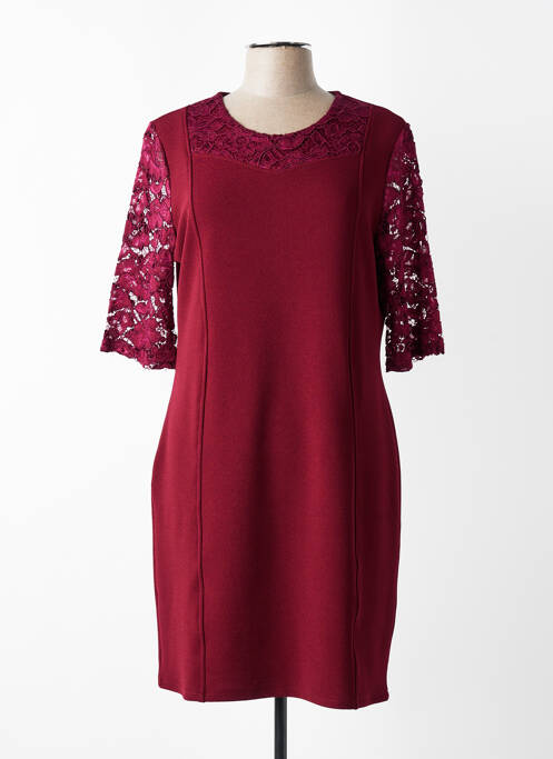 Robe mi-longue tissage crêpe manches courtes rouge PLURIELLES femme