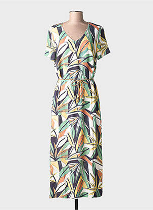Robe longue imprimé fantaisie manches courtes vert GRIFFON femme