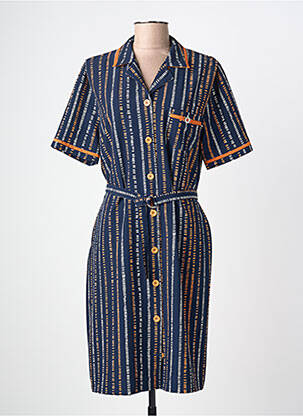Robe mi-longue imprimé fantaisie manches courtes bleu FRANCE RIVOIRE femme