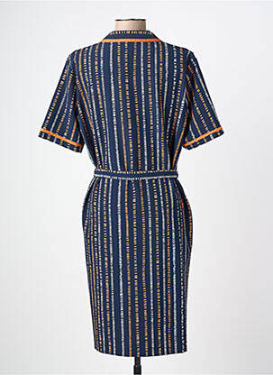 Robe mi-longue imprimé fantaisie manches courtes bleu FRANCE RIVOIRE femme